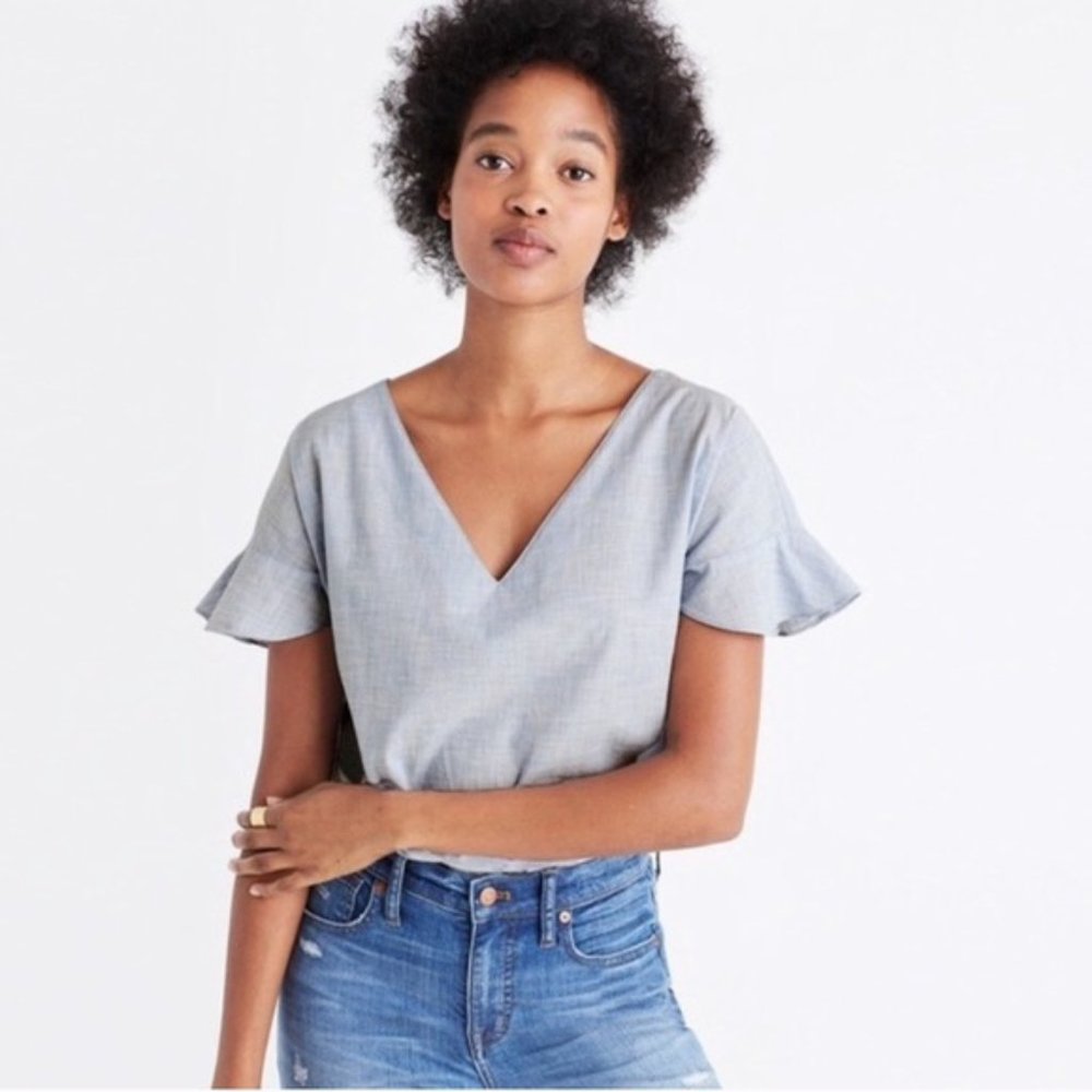 Madewell Sundrift Ruffle Blue Cotton Top